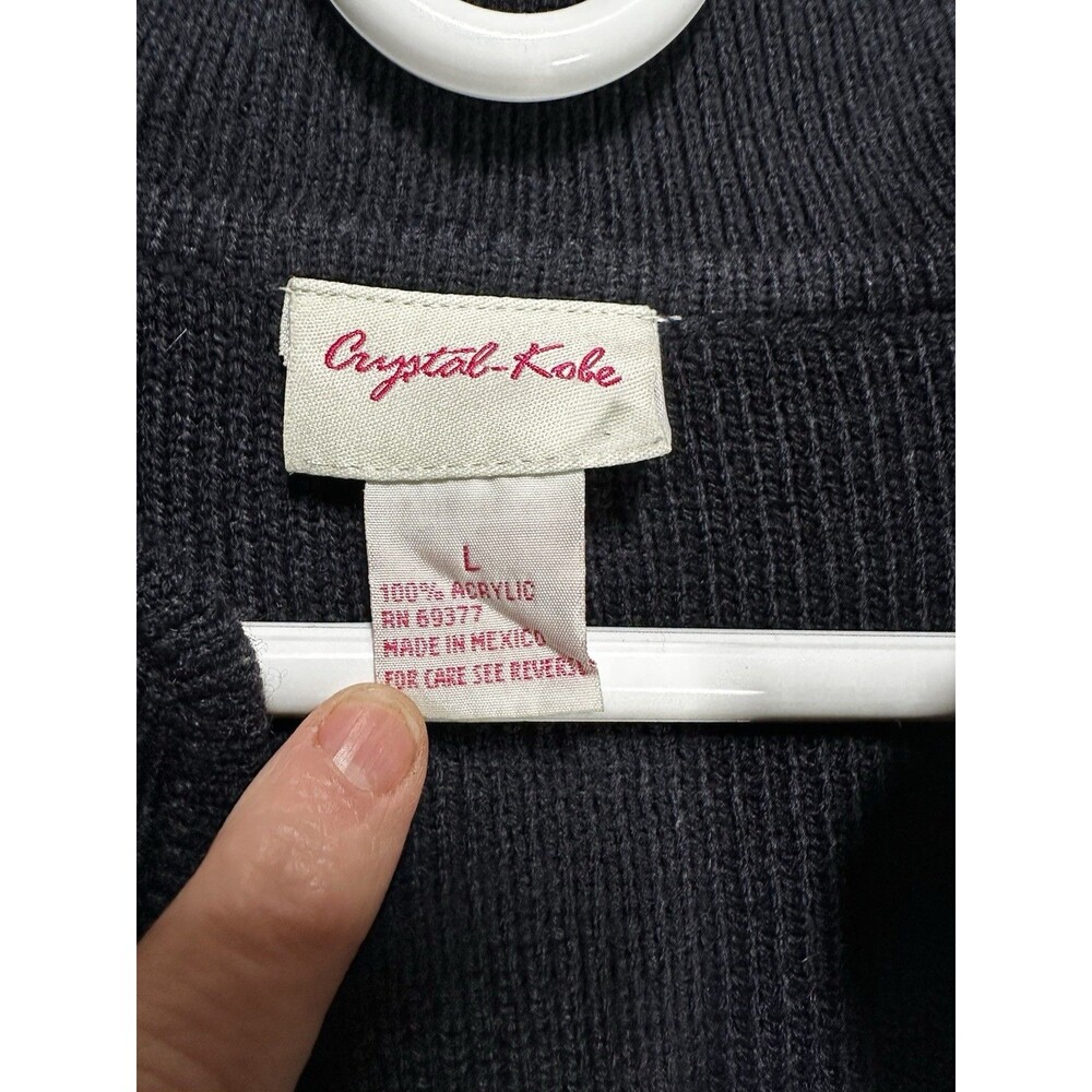 Crystal Kobe Vintage Cottagecore Embroidered Full Zip Cardigan Navy Granny  Sz L - Picture 2 of 6